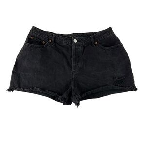 House of Harlow 1960 Black High Rise Denim Shorts Distressed Raw Hem Size 31